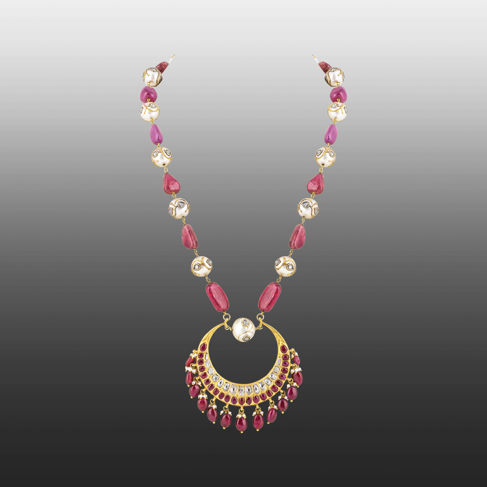 Necklace with Chandbali Polki Pendant & Jadau Southsea Beads